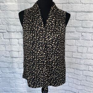 Dana buchman women S button vneck sleeveless print blouse w/side slits